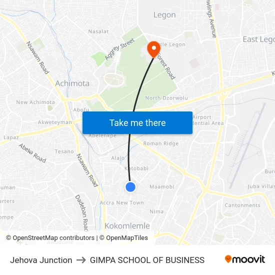 Jehova Junction to GIMPA SCHOOL OF BUSINESS map