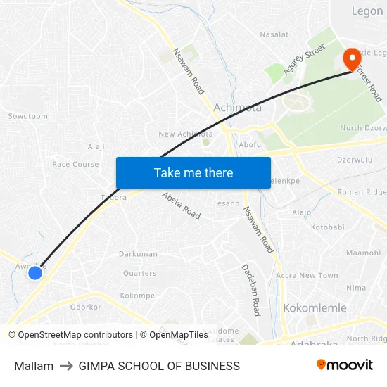 Mallam to GIMPA SCHOOL OF BUSINESS map