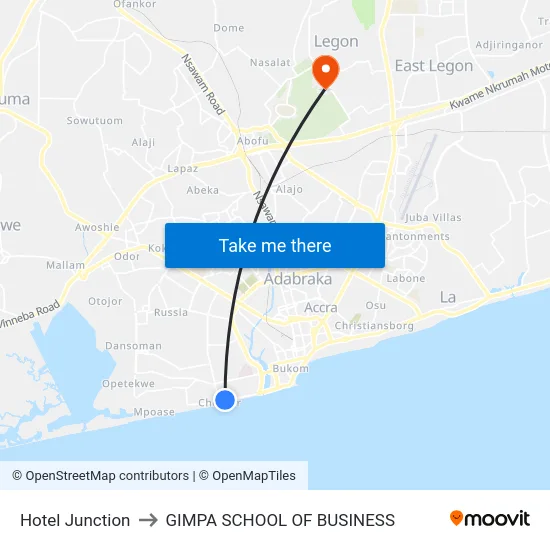 Hotel Junction to GIMPA SCHOOL OF BUSINESS map