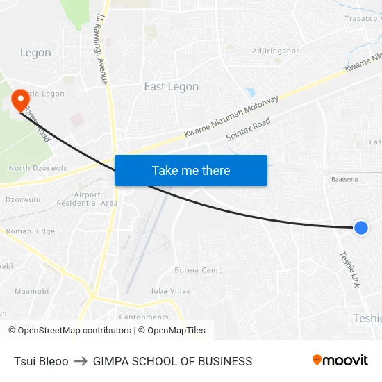 Tsui Bleoo to GIMPA SCHOOL OF BUSINESS map