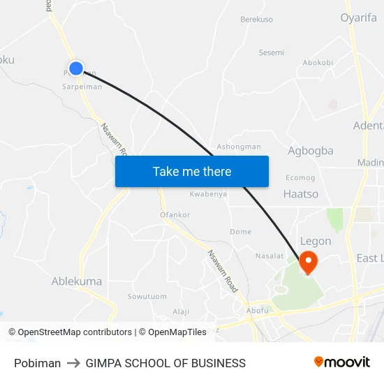 Pobiman to GIMPA SCHOOL OF BUSINESS map