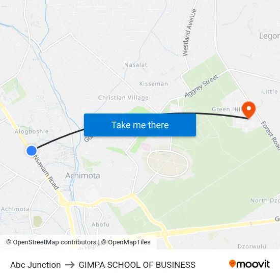Abc Junction to GIMPA SCHOOL OF BUSINESS map
