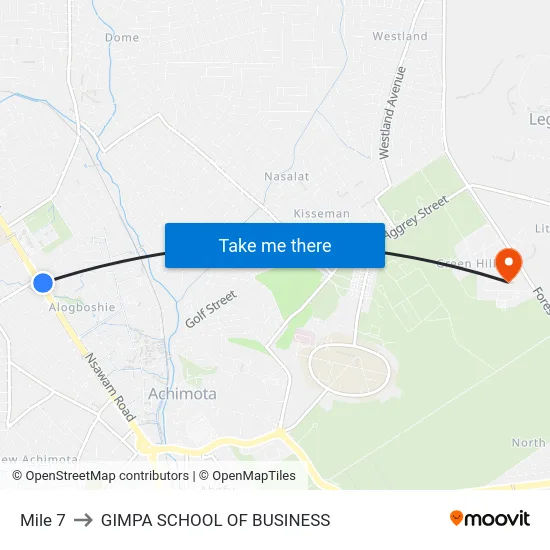 Mile 7 to GIMPA SCHOOL OF BUSINESS map