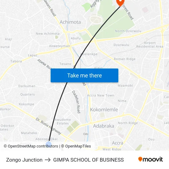 Zongo Junction to GIMPA SCHOOL OF BUSINESS map