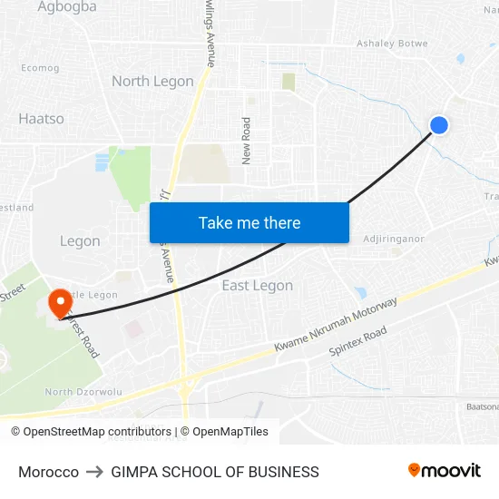 Morocco to GIMPA SCHOOL OF BUSINESS map