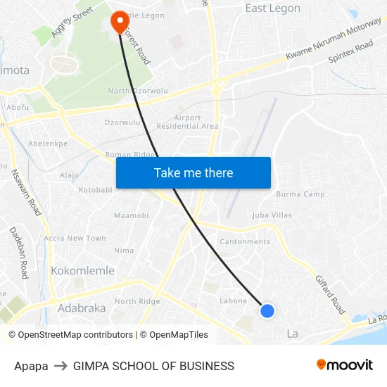 Apapa to GIMPA SCHOOL OF BUSINESS map