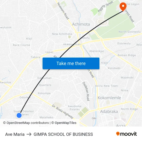 Ave Maria to GIMPA SCHOOL OF BUSINESS map