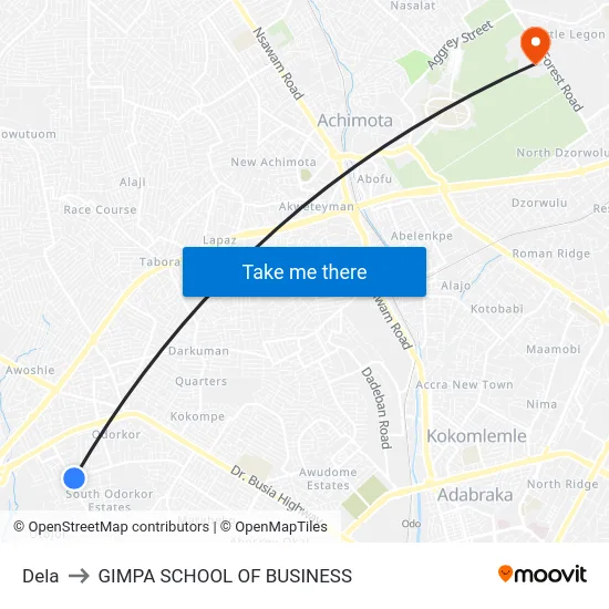 Dela to GIMPA SCHOOL OF BUSINESS map