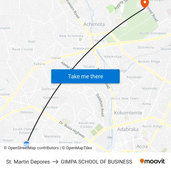 St. Martin Depores to GIMPA SCHOOL OF BUSINESS map