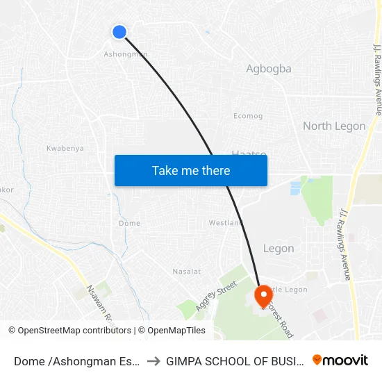 Dome /Ashongman Estates to GIMPA SCHOOL OF BUSINESS map