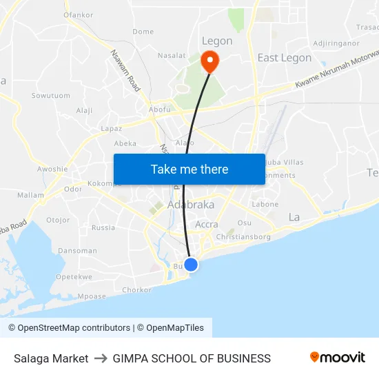 Salaga Market to GIMPA SCHOOL OF BUSINESS map