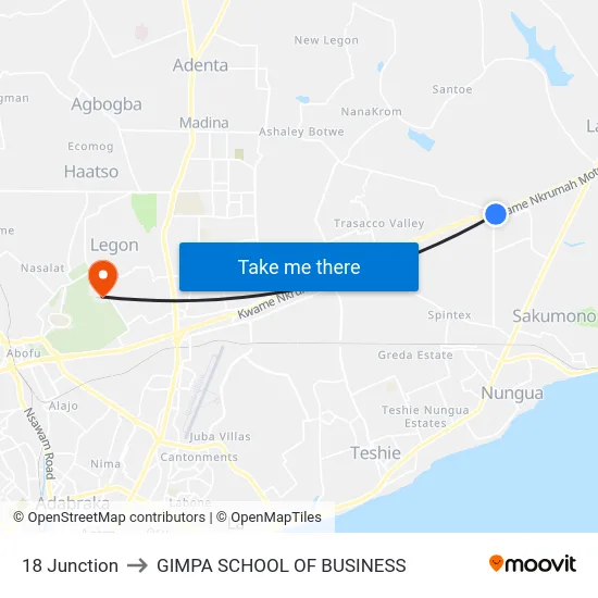 18 Junction to GIMPA SCHOOL OF BUSINESS map