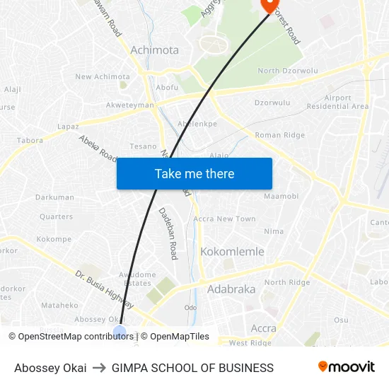 Abossey Okai to GIMPA SCHOOL OF BUSINESS map