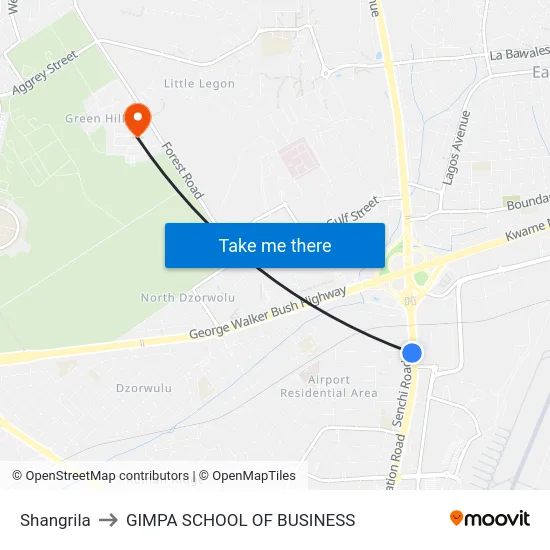 Shangrila to GIMPA SCHOOL OF BUSINESS map