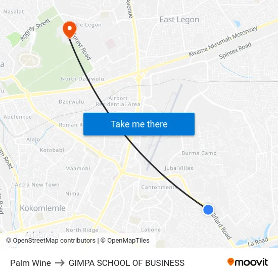 Palm Wine to GIMPA SCHOOL OF BUSINESS map