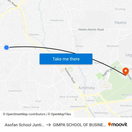 Asofan School Juntion to GIMPA SCHOOL OF BUSINESS map