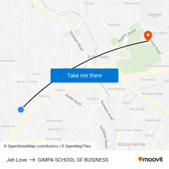 Jah Love to GIMPA SCHOOL OF BUSINESS map