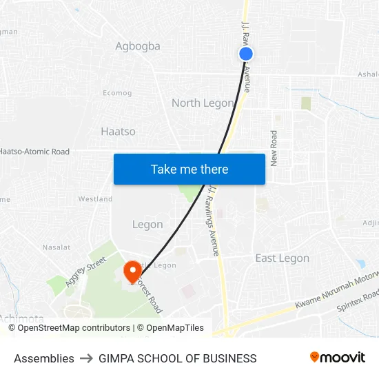 Assemblies to GIMPA SCHOOL OF BUSINESS map