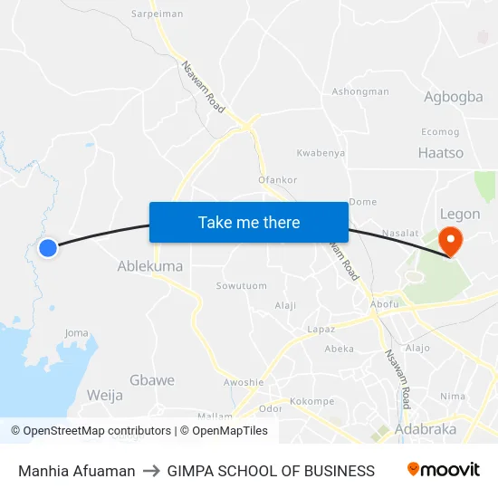 Manhia Afuaman to GIMPA SCHOOL OF BUSINESS map