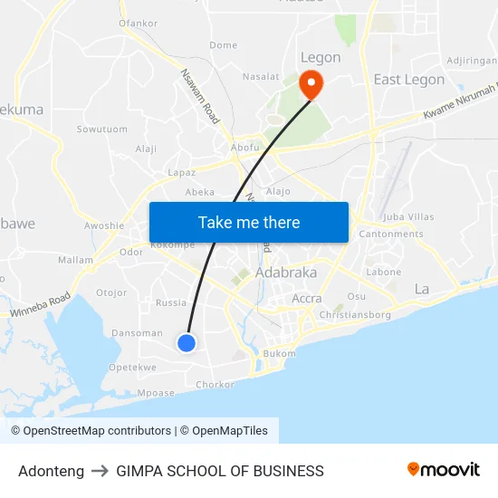 Adonteng to GIMPA SCHOOL OF BUSINESS map