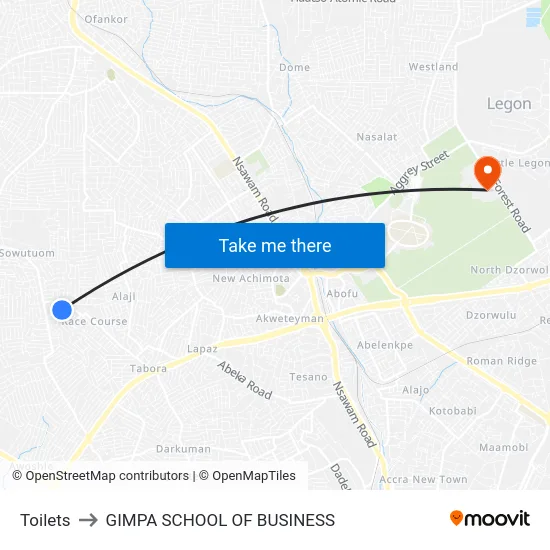 Toilets to GIMPA SCHOOL OF BUSINESS map