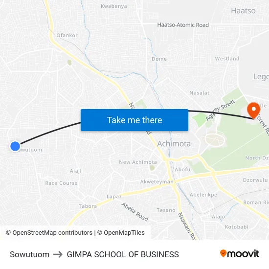 Sowutuom to GIMPA SCHOOL OF BUSINESS map