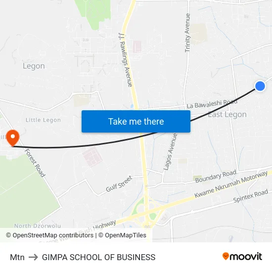 Mtn to GIMPA SCHOOL OF BUSINESS map