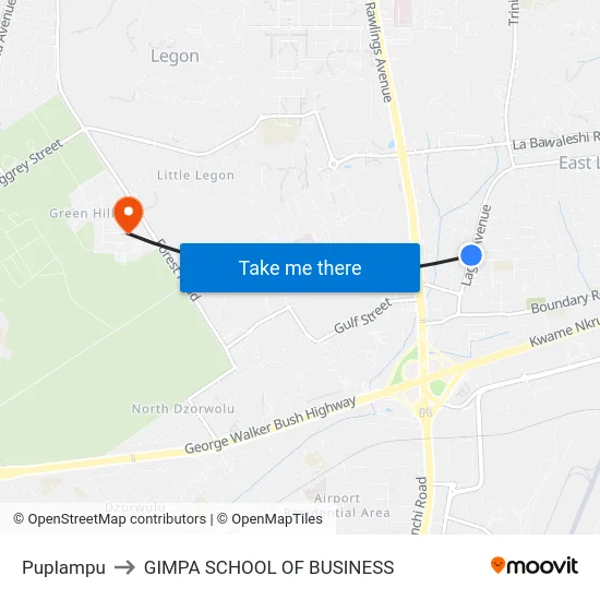 Puplampu to GIMPA SCHOOL OF BUSINESS map