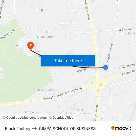Block Factory to GIMPA SCHOOL OF BUSINESS map