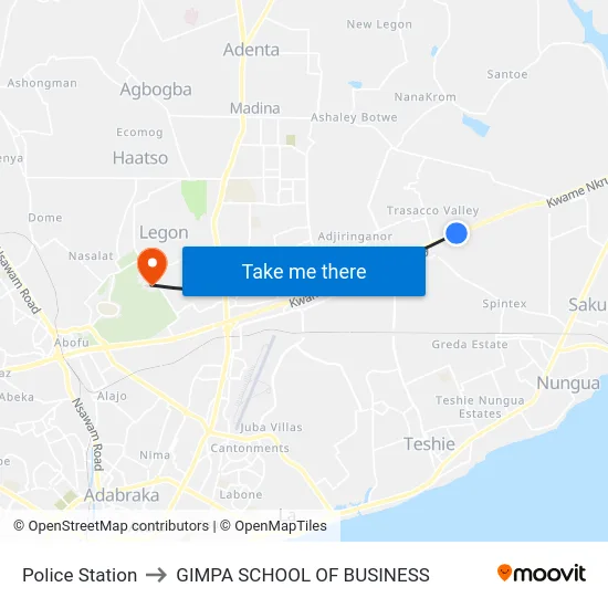 Police Station to GIMPA SCHOOL OF BUSINESS map