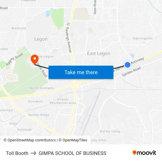 Toll Booth to GIMPA SCHOOL OF BUSINESS map