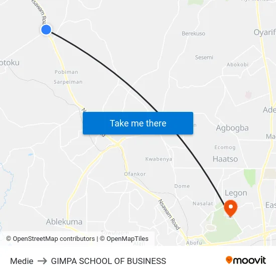 Medie to GIMPA SCHOOL OF BUSINESS map