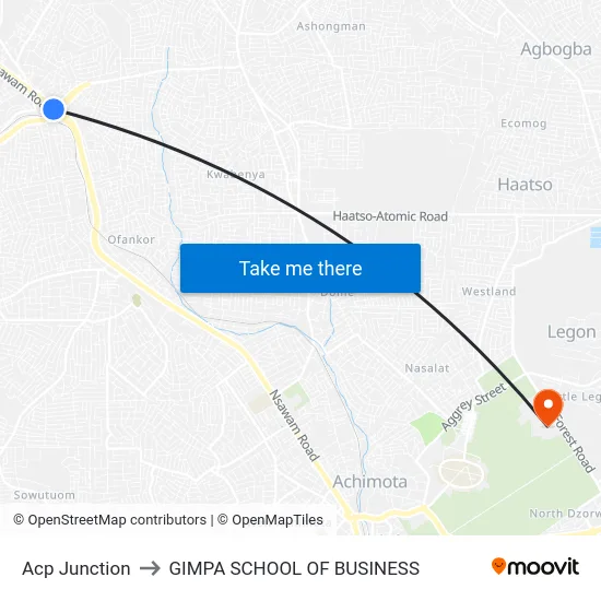 Acp Junction to GIMPA SCHOOL OF BUSINESS map