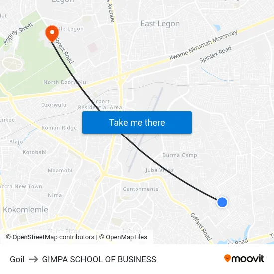 Goil to GIMPA SCHOOL OF BUSINESS map