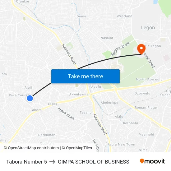 Tabora Number 5 to GIMPA SCHOOL OF BUSINESS map