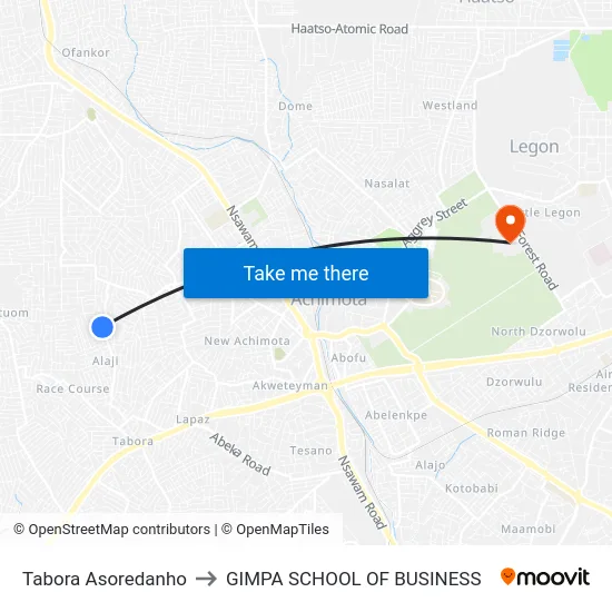 Tabora Asoredanho to GIMPA SCHOOL OF BUSINESS map