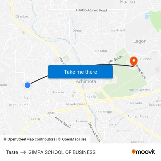 Taste to GIMPA SCHOOL OF BUSINESS map