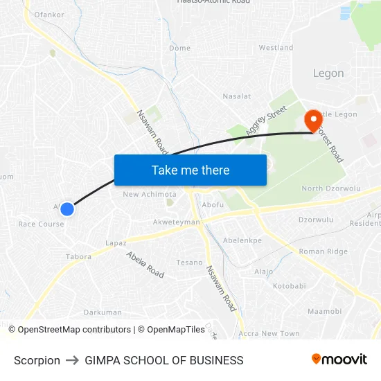 Scorpion to GIMPA SCHOOL OF BUSINESS map