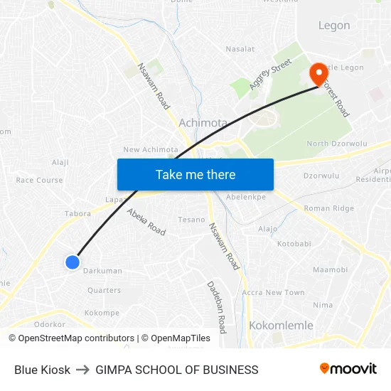 Blue Kiosk to GIMPA SCHOOL OF BUSINESS map