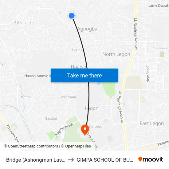 Bridge (Ashongman Last Stop) to GIMPA SCHOOL OF BUSINESS map