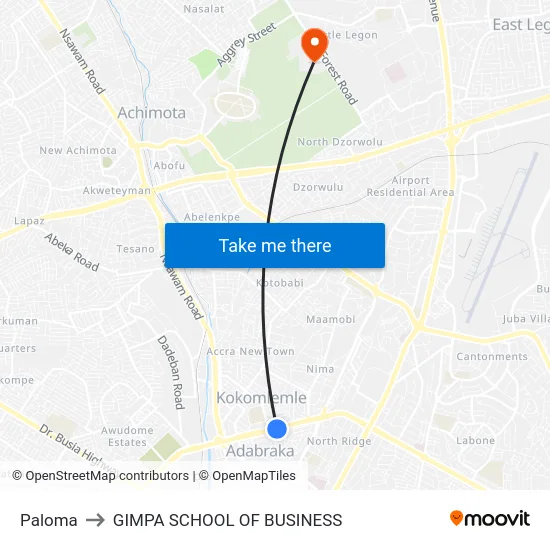 Paloma to GIMPA SCHOOL OF BUSINESS map