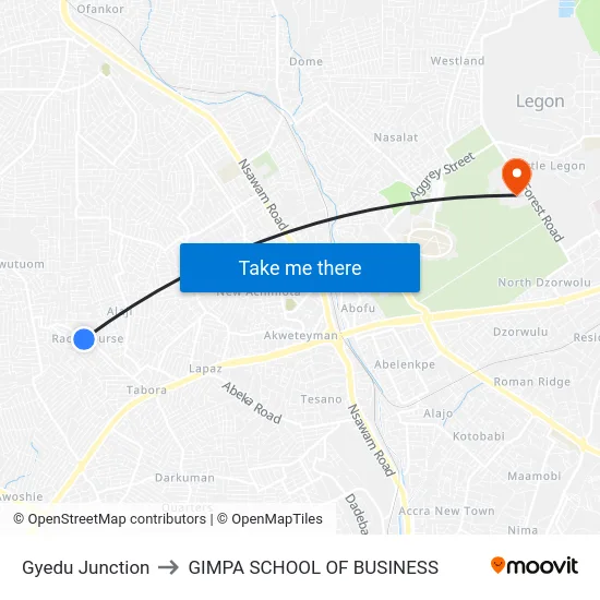 Gyedu Junction to GIMPA SCHOOL OF BUSINESS map