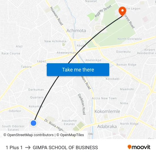 1 Plus 1 to GIMPA SCHOOL OF BUSINESS map
