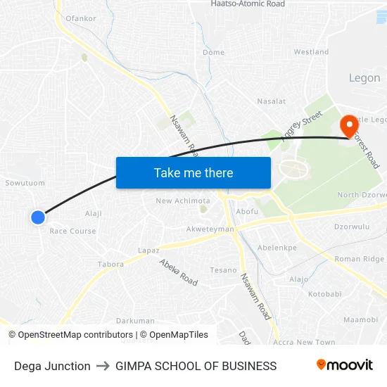 Dega Junction to GIMPA SCHOOL OF BUSINESS map
