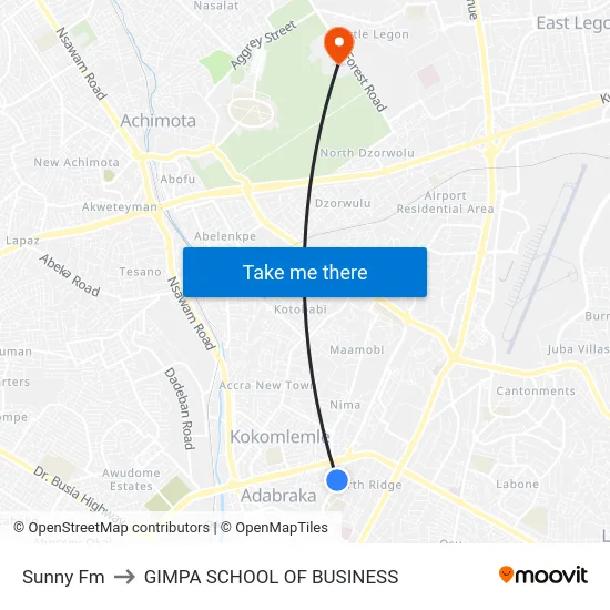 Sunny Fm to GIMPA SCHOOL OF BUSINESS map