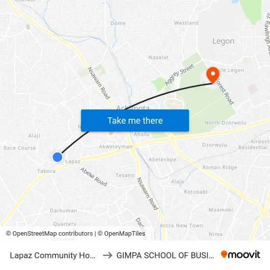 Lapaz Community Hospital to GIMPA SCHOOL OF BUSINESS map