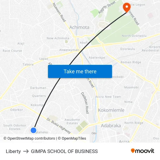 Liberty to GIMPA SCHOOL OF BUSINESS map