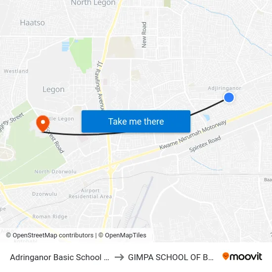 Adringanor Basic School Junction to GIMPA SCHOOL OF BUSINESS map