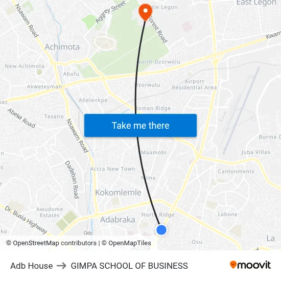 Adb House to GIMPA SCHOOL OF BUSINESS map