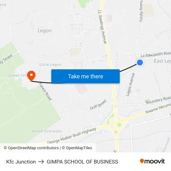 Kfc Junction to GIMPA SCHOOL OF BUSINESS map